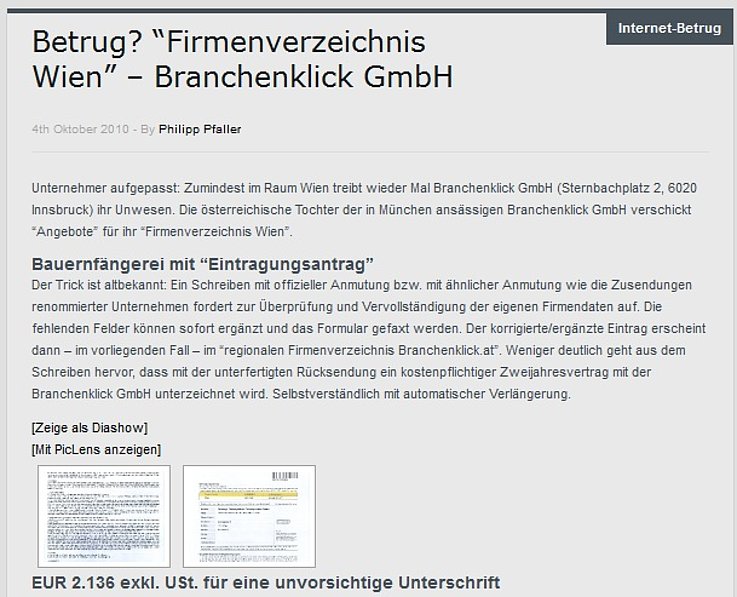 Branchenregister - Gericht stärkt Blogger